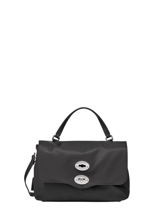 Zanellato Black Silver Turn-Lock Fabric Shoulder Bag