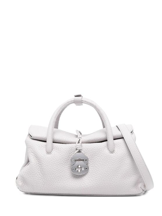 Zanellato White Grained Texture Turn Lock Shoulder Bag