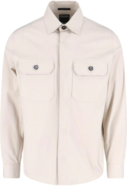 Zegna White Cotton-Blend Curved Hem Casual Shirt