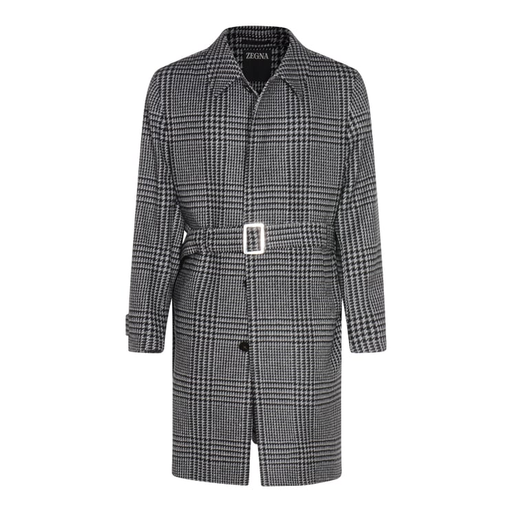Zegna Grey And Black Wool Coat