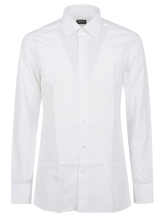 Zegna Tailored White Cotton Long-Sleeve Shirt with Pointed Collar