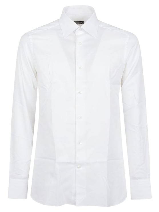 Zegna Tailored White Cotton Formal Shirt with Button-Down Front