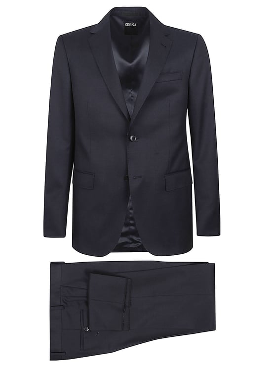 Zegna Tailored Black Wool Suit with Notch Lapels and Flap Pockets