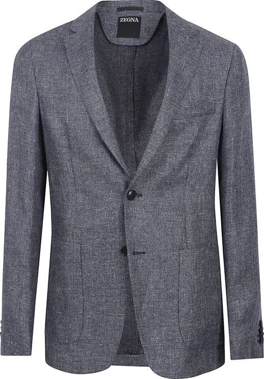 Zegna Tailored Grey Jacket with Textured Linen-Wool Blend and Two-Button Closure