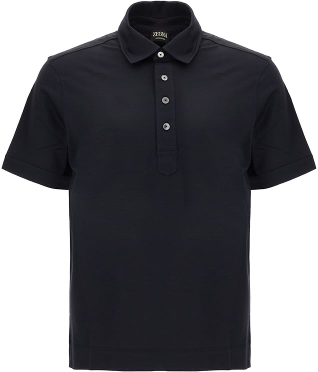 Zegna Zegna Midnight blue cotton and silk polo shirt