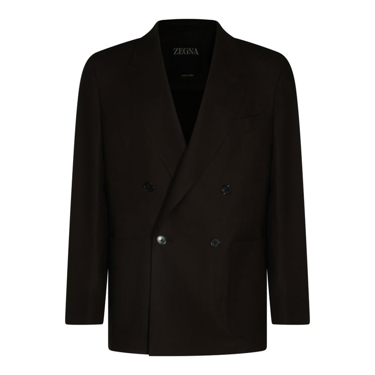 Zegna Brown Linen Blazer With Double-Breasted Closure And Tailored Silhouette
