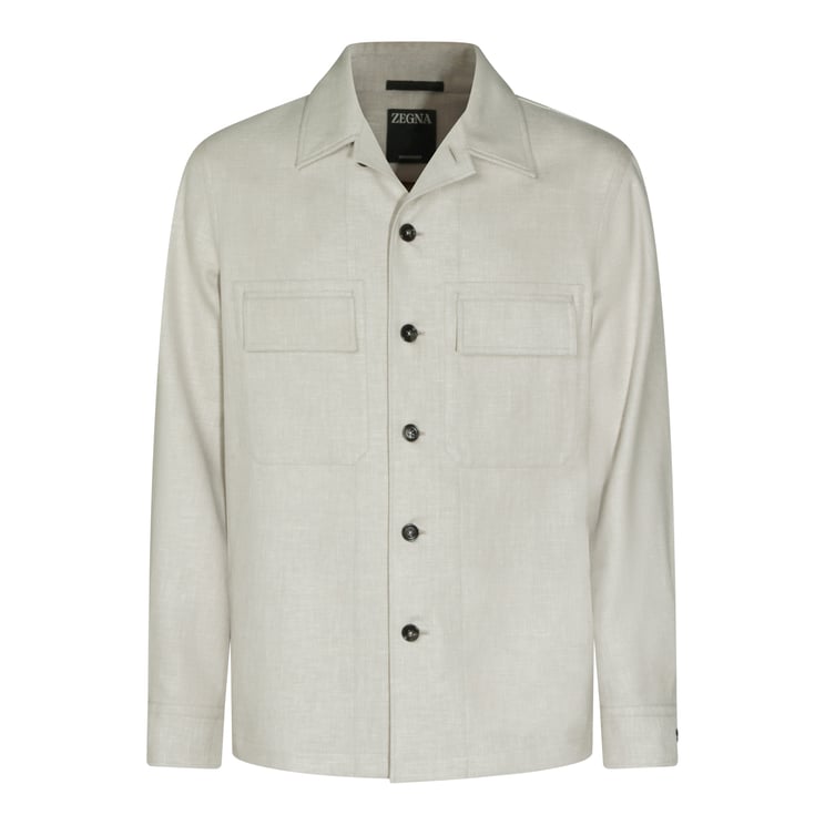 Zegna Sand Linen Casual Jacket with Classic Shirt Collar