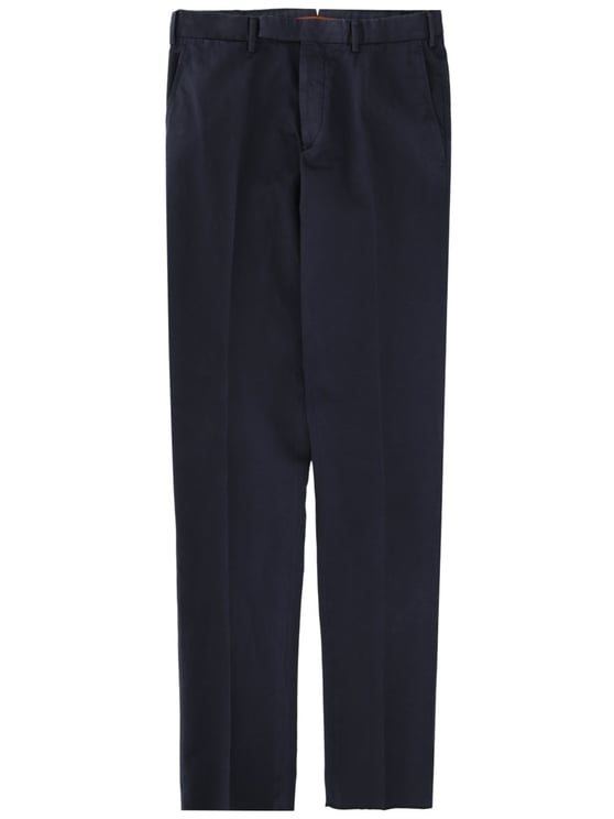 Zegna Navy Cotton-Linen Flat Front Tailored Pants
