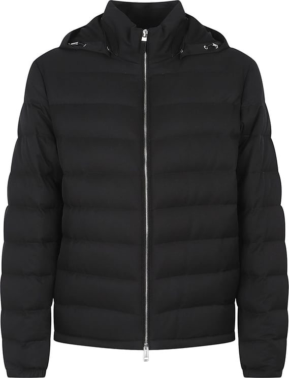 Zegna Technical Twill Black Puffer Jacket with Removable Hood