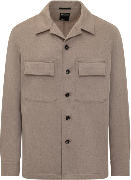 Zegna Overshirt Zegna Beige in Lana con Tasche