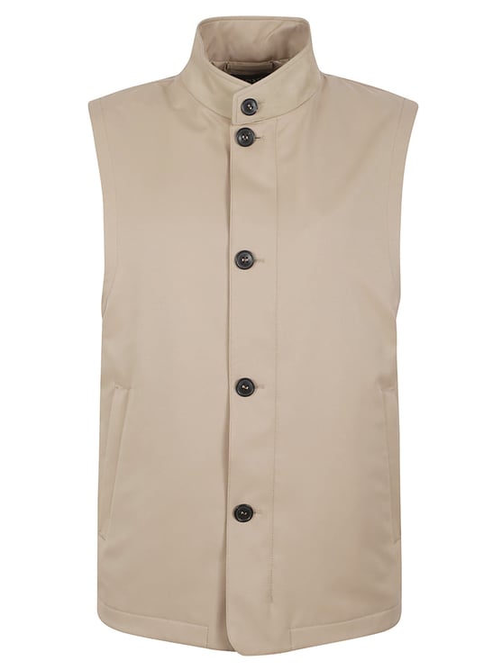 Zegna Sleeveless High Stand Collar Jacket with Button Closure