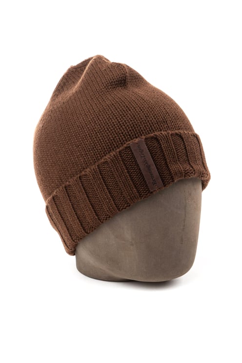 Zegna Cashmere Beanie with Leather Logo