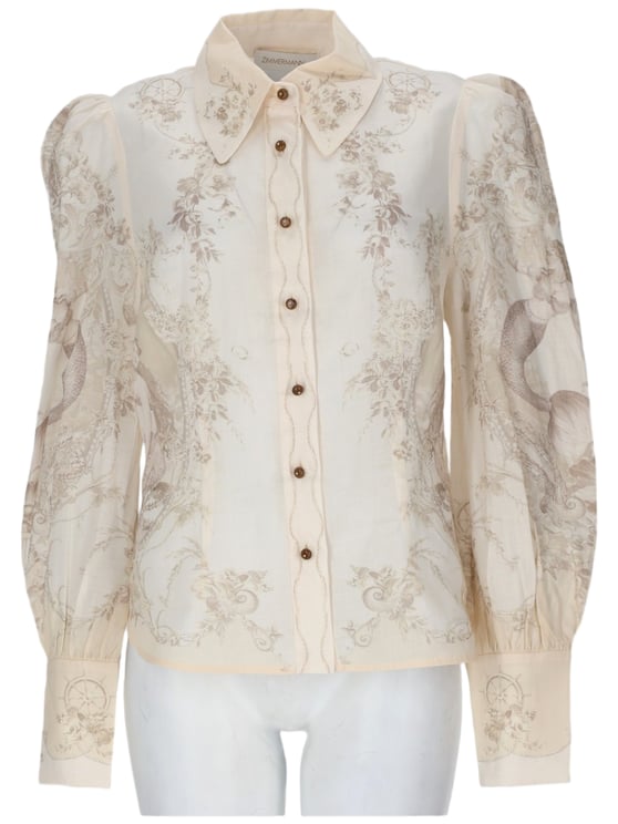 Zimmermann Puffed Sleeve Slim Fit Blouse with Vintage Print