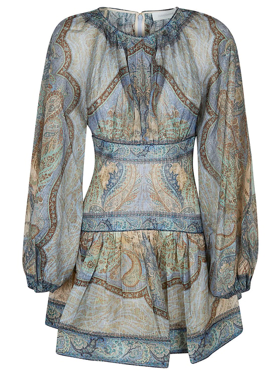 Zimmermann Mini Dress with Round Neckline and Flared Skirt