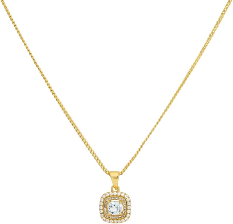 24Kae 24Kae Collier 32492Y Zilver met Geelgouden Plating met Vierkante Hanger met Blauwe Stenen 40-45cm