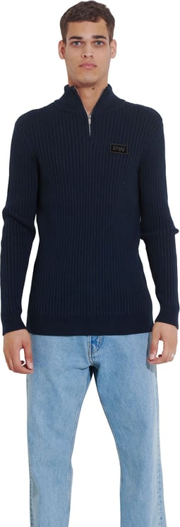 Purewhite Knitted Zip Sweater Blauw