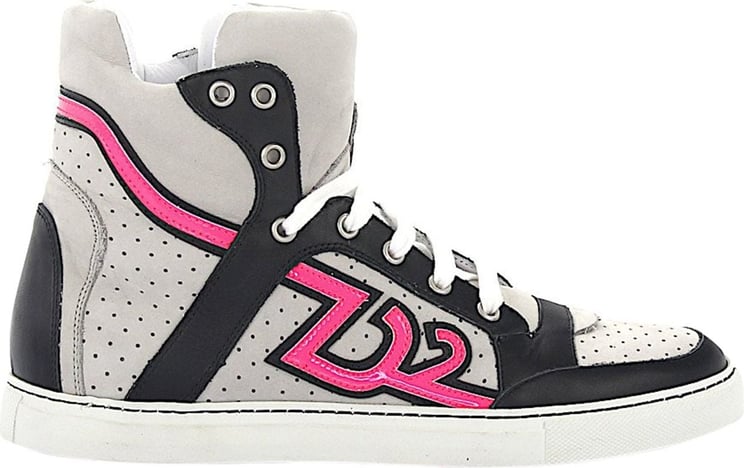 Dsquared2 High-top Sneakers Nappa Leather Nubuck Lion Print Black Grey Pink Floyd Grijs