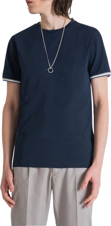 Antony Morato Slim Fit T-shirt with rubber logo Blauw