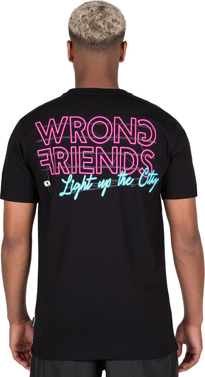 Wrong Friends Light up the city t-shirt zwart Zwart