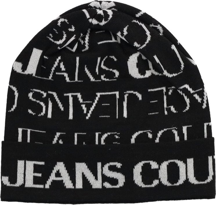 Versace Jeans Couture Allover Logo Black White Beanie Black Zwart
