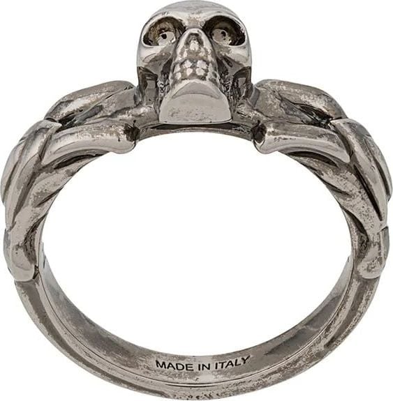 Alexander McQueen skull-detail braided ring Metallic