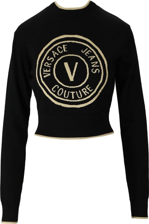 Versace Jeans Couture V-emblem Black Gold Cropped Jumper Black Zwart