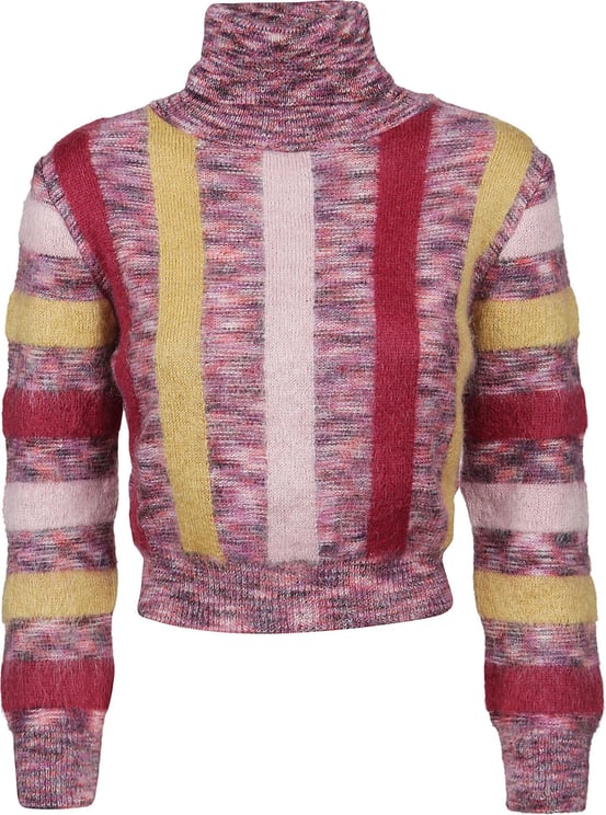 Dsquared2 Stripe Crop Turtleneck Sweater Pink & Purple Roze