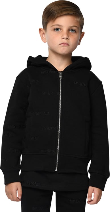 My Brand all over embroidery zipper hoodie Zwart