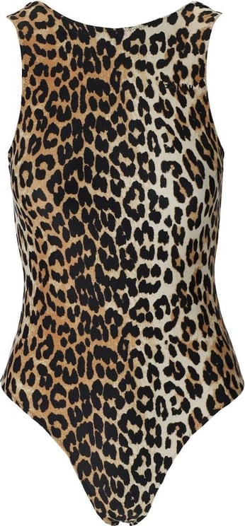 Ganni Leopard-print Swimsuit Brown Bruin