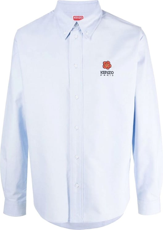 Kenzo Boke Flower Crest Casual Shirt Cotton Oxford Sky Blue Blauw