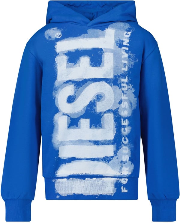 Diesel Hood Sweatshirt With Watercolor Print Blauw