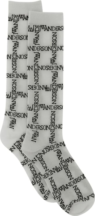 J.W. Anderson Long Socks With Logo Grid Wit