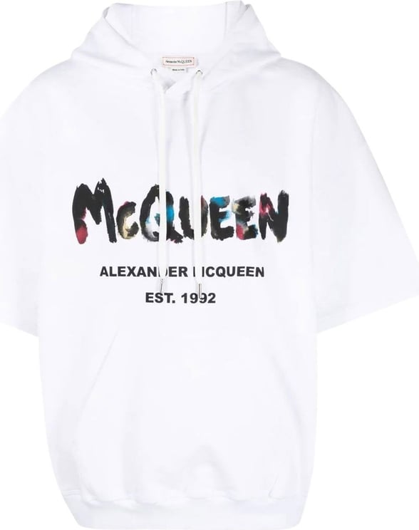 Alexander McQueen logo-print short-sleeved hoodie Wit