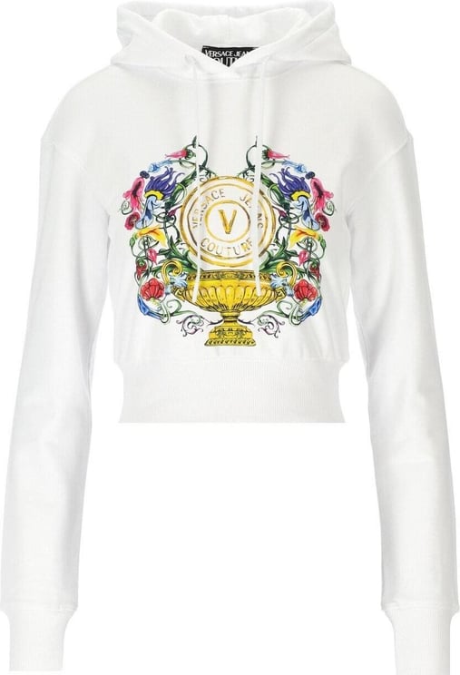 Versace Jeans Couture V-emblem Garden White Crop Hoodie White Wit