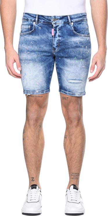 My Brand Blue distressed short lime Blauw