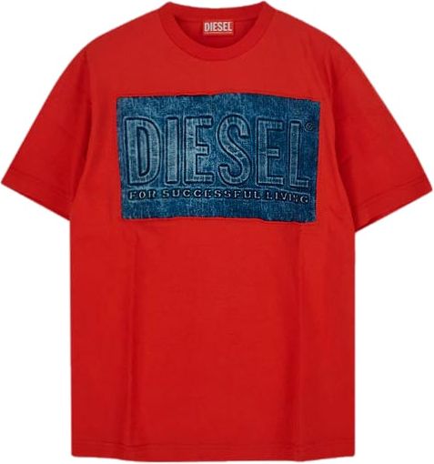 Diesel T-Shirt With Denim Insert Rood