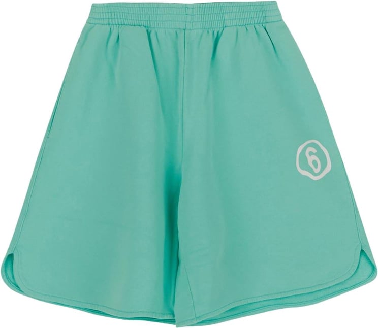 MM6 Maison Margiela Fleece Shorts With Rounded Edges And Logo Blauw