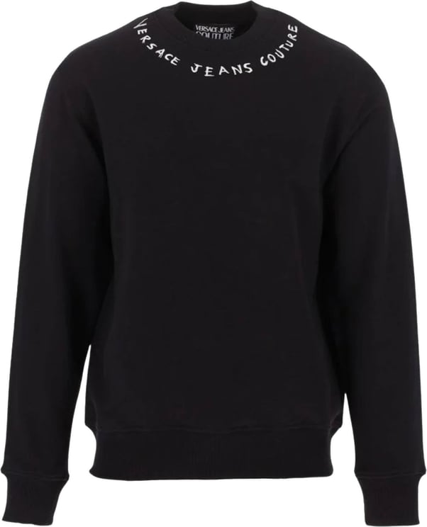 Versace Jeans Couture Sweatshirt Man Logo Collar Embroied 74gait17.899 Zwart