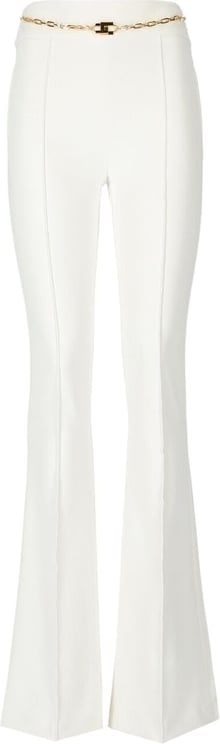 Elisabetta Franchi Ivory Flare Trousers With Chain Beige Beige