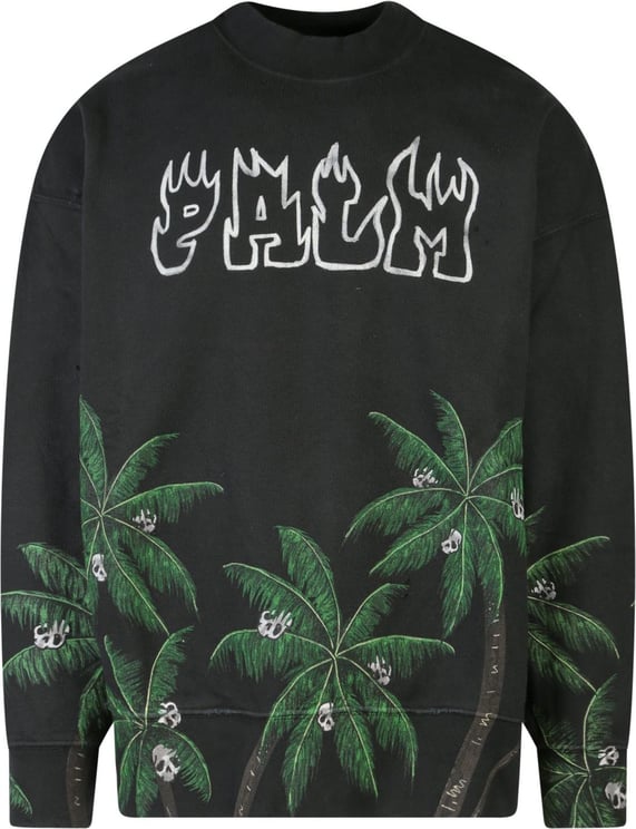 Palm Angels PalmeSkull cotton sweatshirt with vintage effect Zwart