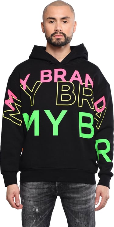 My Brand Black hoodie with neon text Zwart