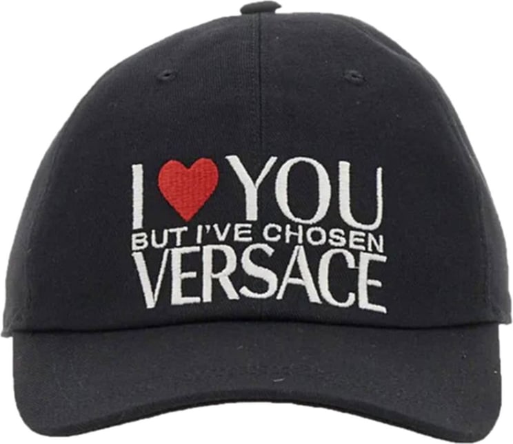 Versace embroidered slogan cap Zwart