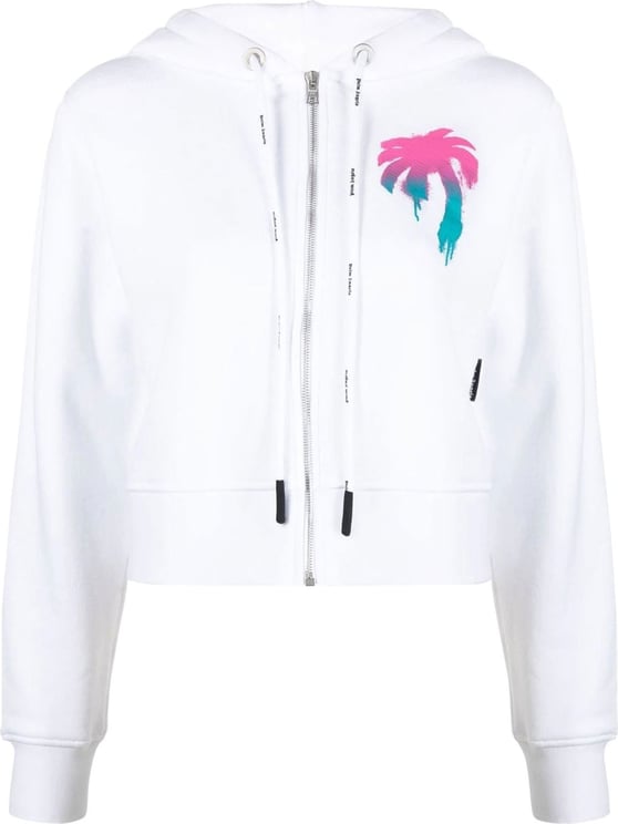 Palm Angels logo-print cotton hoodie Wit