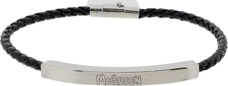 Alexander McQueen Graffiti Leather Bracelet Zwart