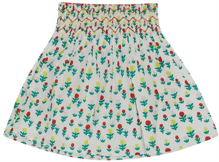 Stella McCartney Dreamy Flower Print Smocked Skirt Wit