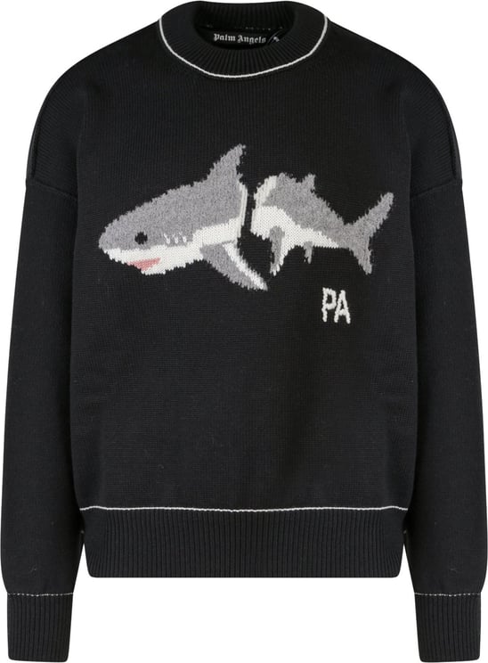 Palm Angels Virgin wool sweater with Shark embroidered Zwart