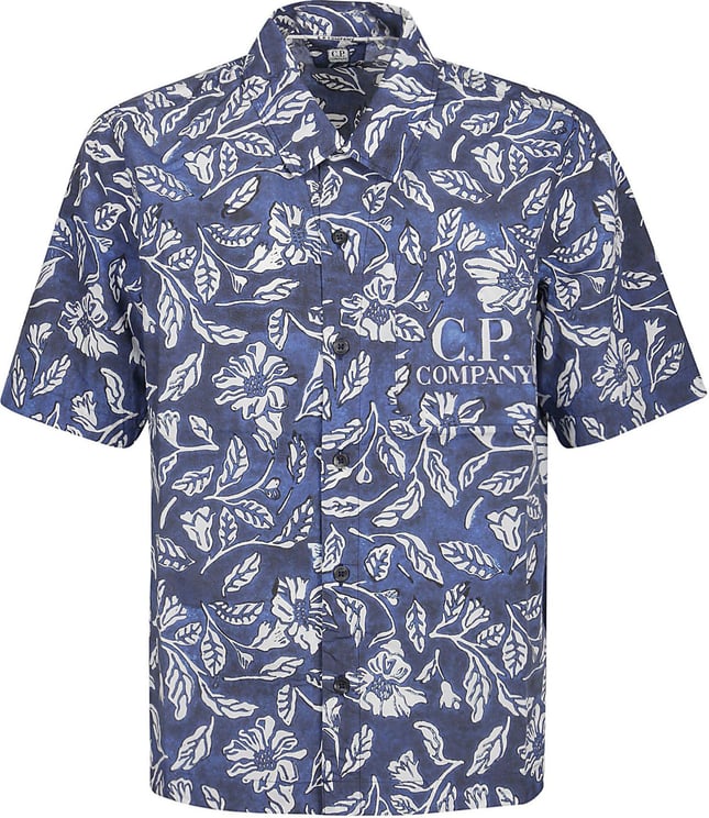 CP Company All-over Printed Short Sleeve Shirt Blue Blauw
