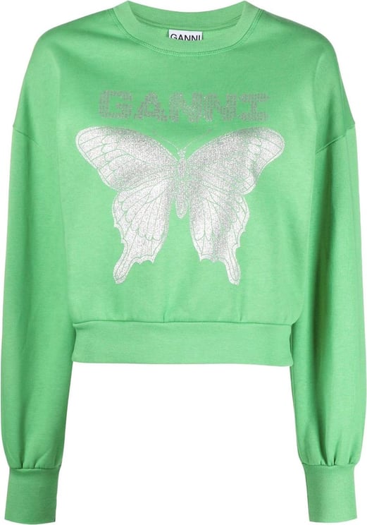Ganni Green Butterfly Sweatshirt Groen