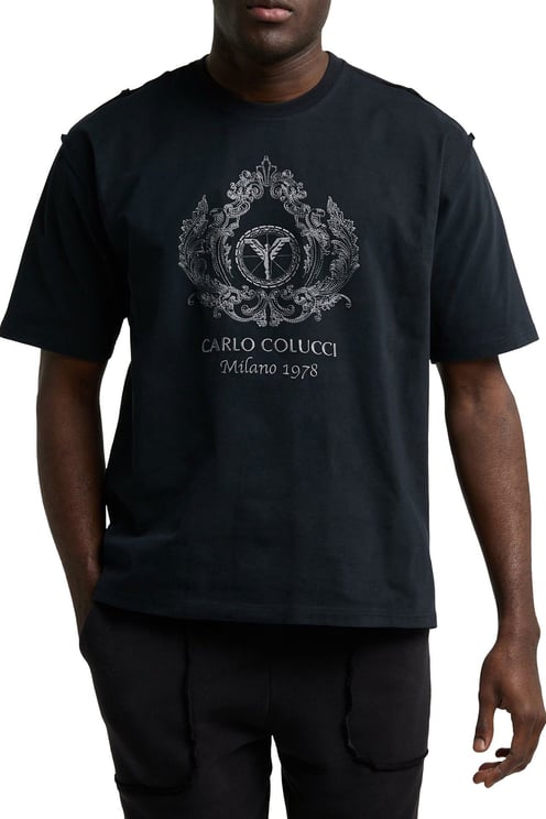 Carlo Colucci Oversized Embroidery T-shirt Black Zwart