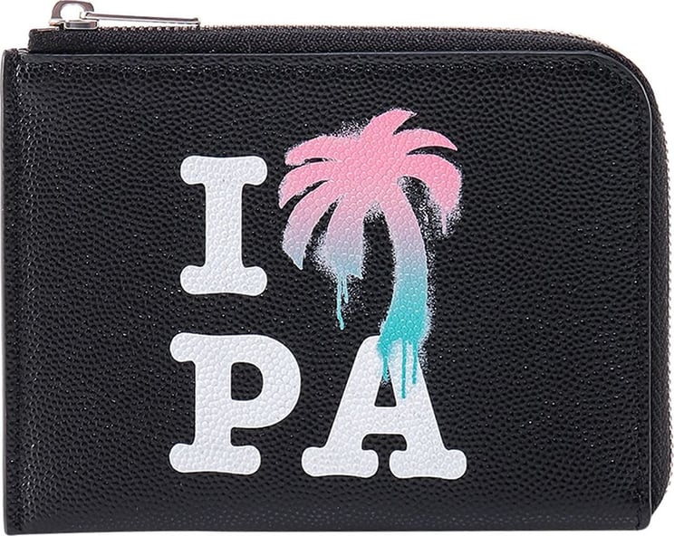 Palm Angels Leather coin purse with I Love PA print Zwart